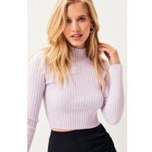 princess polly light purple cropped mock neck sweater size small